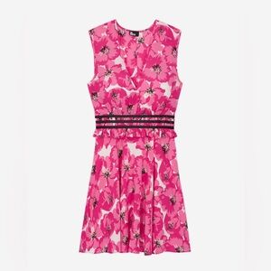 The Kooples Summer Party 100% Silk Fit and Flare Dress Size FR 3/US 8 Pink‎ NWT